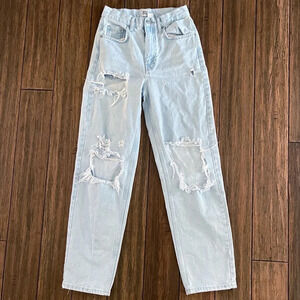 BDG High Rise Baggy Jeans 26 Ripped Knees Destroyed Light Wash Blue Boho Hippie